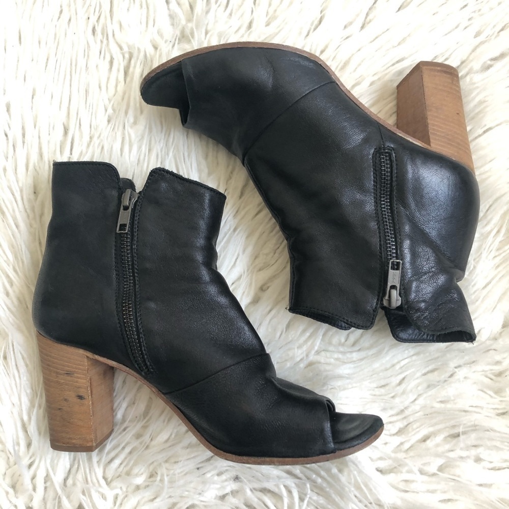 Steven Double Zipper Leather Peep Toe Booties